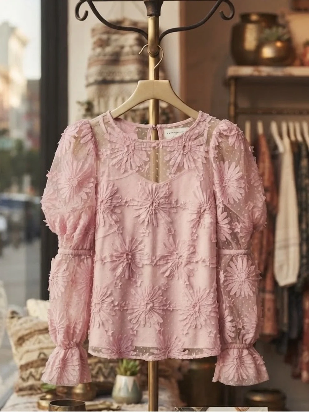 NWT Anthropologie Eva Franco Pink Lace Floral Boho Blouse Size Medium